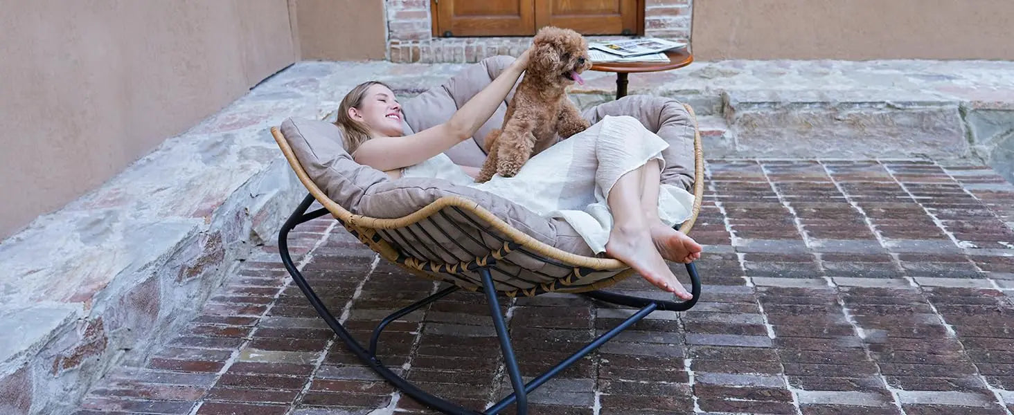 Outdoor Rocking Chair, with A Load Capacity of Up To 450 Pounds, Rattan Wicker Lounge Chair, Garden Chair