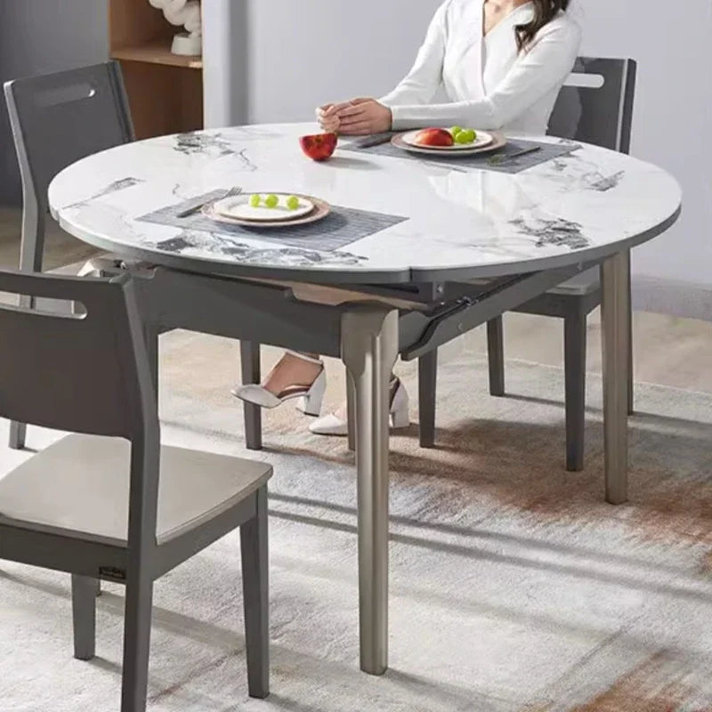 Slate Folding Dining Table Round Extendable Luxury Nordic Center Tables Design Multifunction Mesas De Jantar Furniture HD50CZ