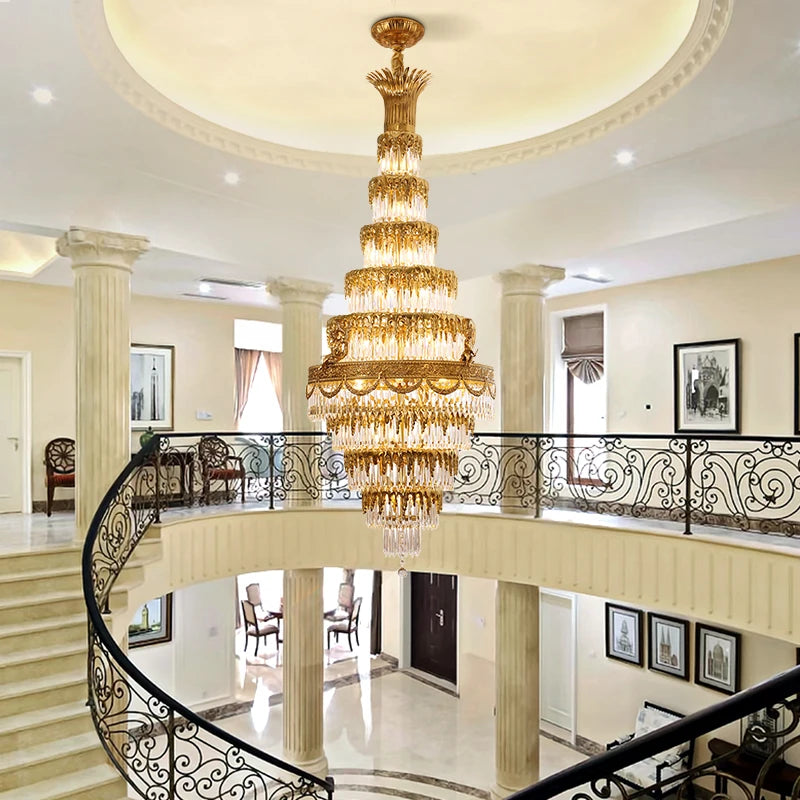 DINGFAN European Style Luxury Large Crystal Chandelier Villa Living Room Staircase Hotel Lobby Decorative Pendent Light