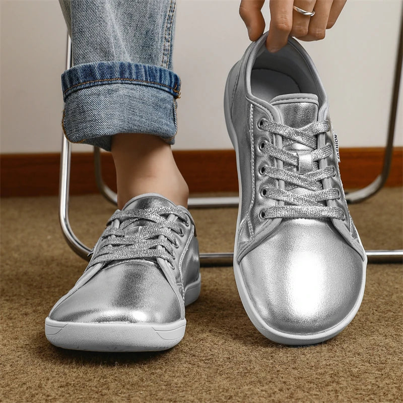 Golden Wide Toe Barefoot Sneakers Men Women Fashion Casual Leather Men's Walking Shoes Comfortable Non-slip Women's Yoga Shoes