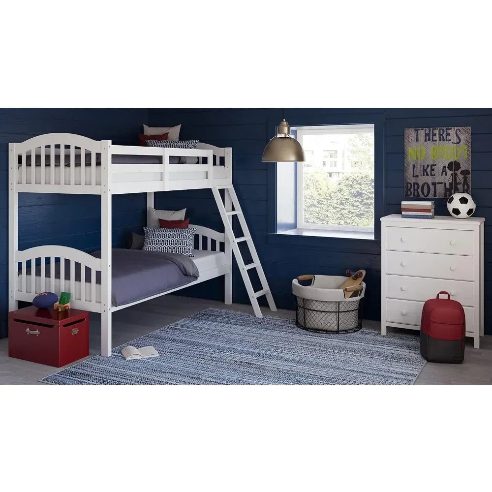 Long Horn Twin-Over-Twin Bunk Bed (White) - GREENGUARD Gold Certified, Converts to 2 individual twin beds