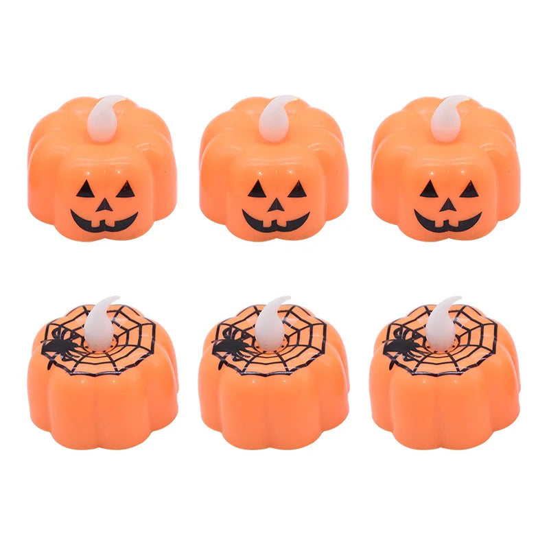 6Pcs/lot LED Pumpkin Light Halloween Decoration Ornaments Flickering Flameless Nigh Lamp Holloween Party Decoration Supplies