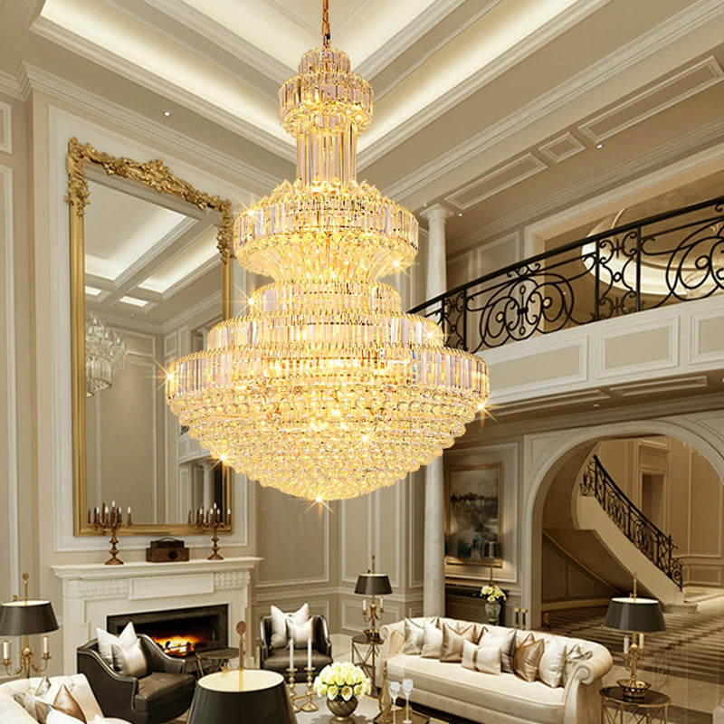 Villa Duplex Building Hollow Living Room Restaurant Light Luxury Crystal Chandelier Classic Hotel Lobby Exhibition Hall Lighting