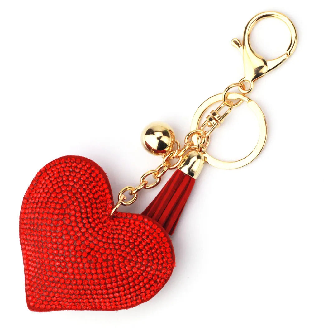 Luxury Brand Heart Shape Crystal Keychain Pendant for Women Bag and Car with Metal Keyring Key Accessories