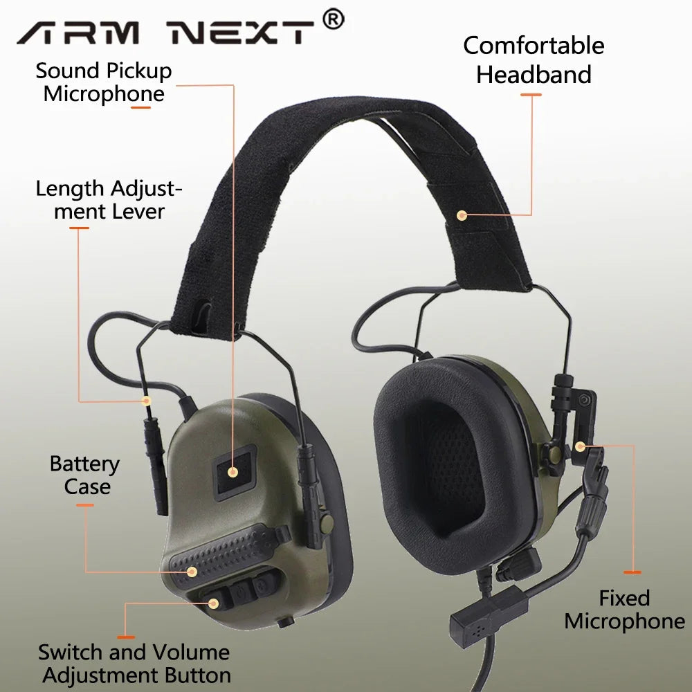 ARM NEXT F10 Electronic Tactical Headphones with Kenwood PTT Adapter Shooting Protection Professional Noise Canceling Earmuffs