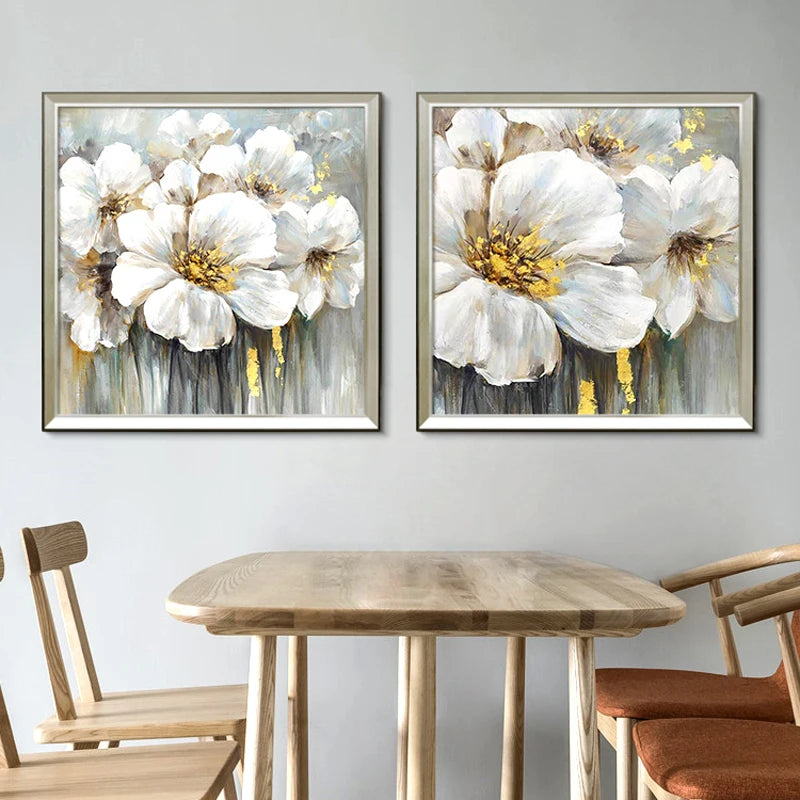 Handpainted Abstract Big White Flower Canvas Painting Modern Picture for Living Room Aisle Fashion Wall Art Picture Gifts