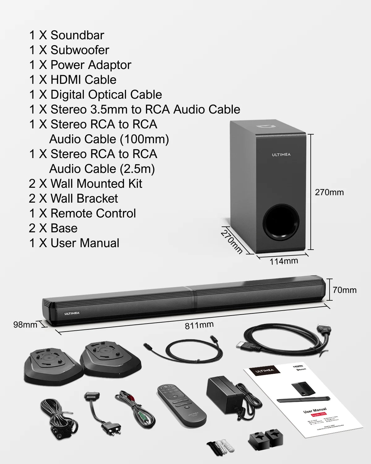 ULTIMEA 200W 4.1ch Soundbar with Subwoofer,2-in-1 Detachable Bluetooth 5.3 Soundbar for Smart TV,Home Theater Bluetooth Speakers