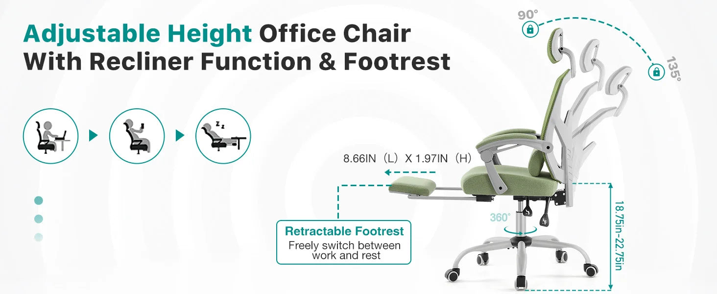 JHK Ergonomic Reclining High Back Mesh Office Chair Computer Desk Swivel Rolling Home Task Chair with Lumbar Support Pillow