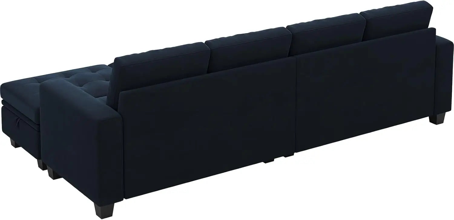 Velvet Convertible 4-Seat Sectional Sleeper Sofa with Storage Ottoman