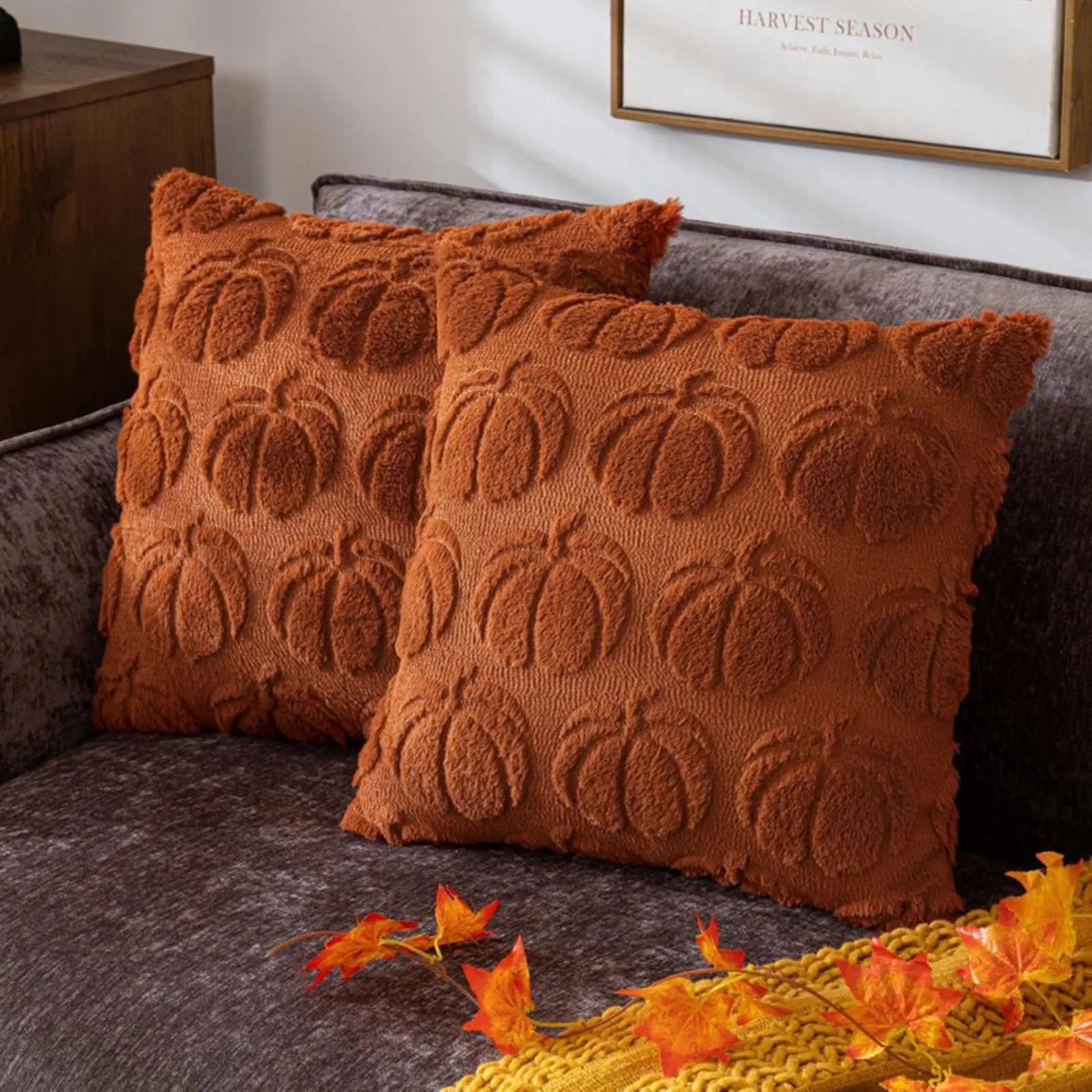 1pc Fall Pillow Covers Fall Decorations Autumn Orange Pumpkin Throw Pillow Cases Soft Plush Faux Fur Wool Couch Cushion Case