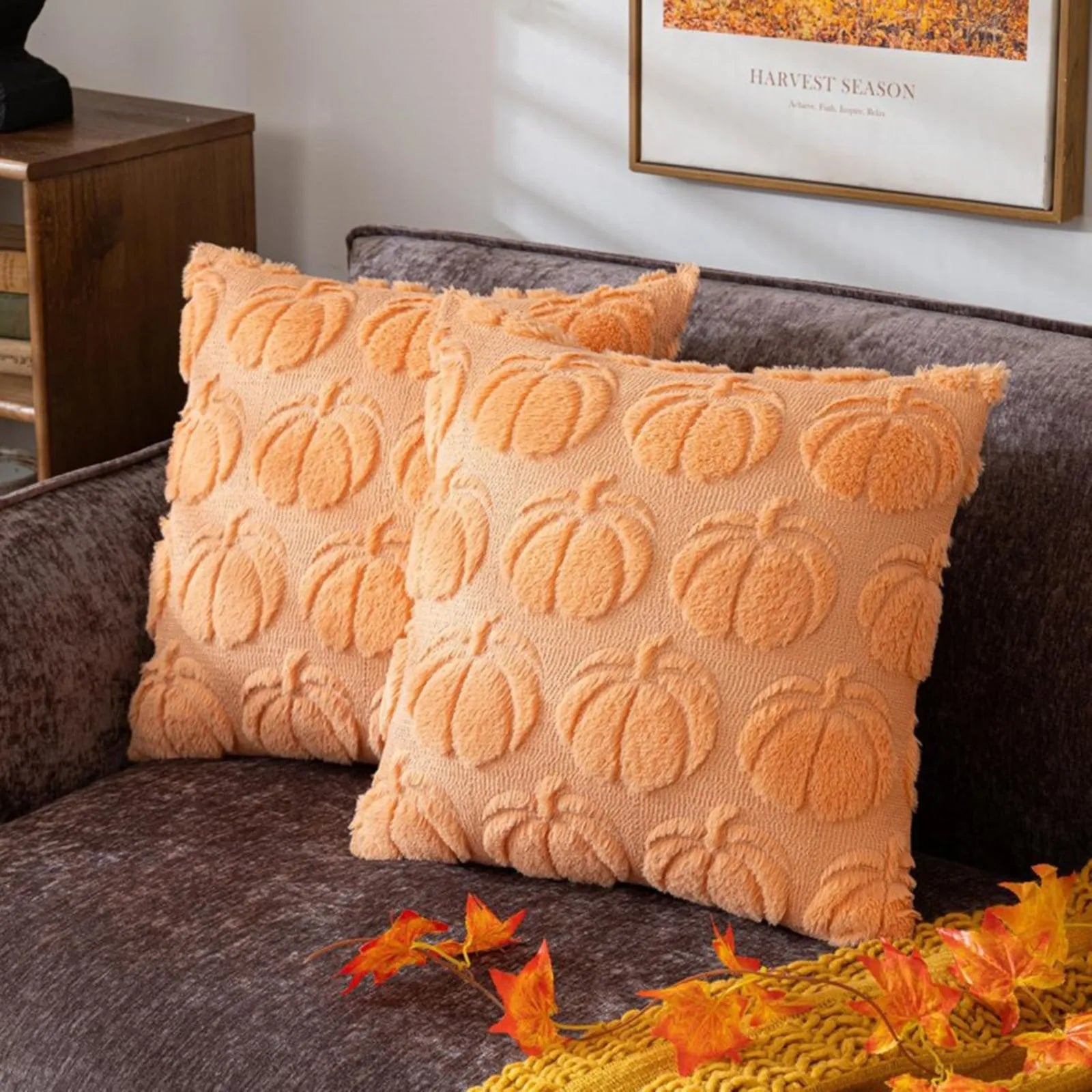 1pc Fall Pillow Covers Fall Decorations Autumn Orange Pumpkin Throw Pillow Cases Soft Plush Faux Fur Wool Couch Cushion Case