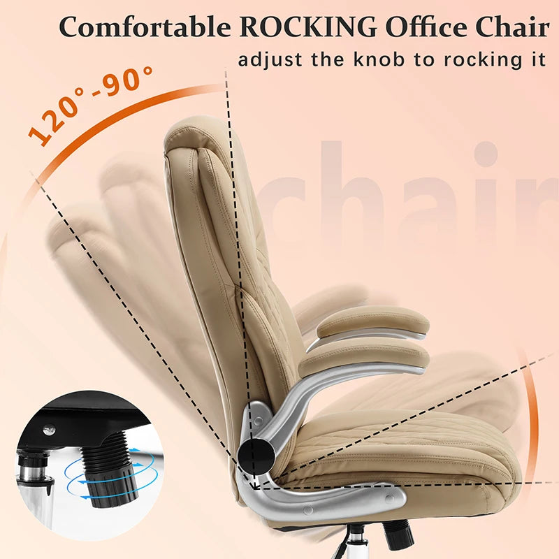 Ergonomic Office Chair With Flip-Up Armrests And Wheels, Leather Rocking Executive Office Chair  On-Site