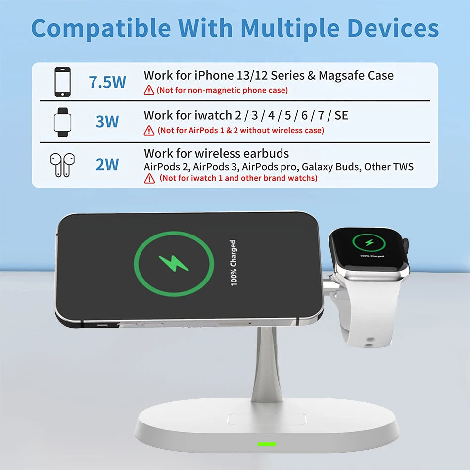 3 in 1 Wireless Charger Stand Magnetic For iPhone 12 13 14 15 Fast Charging Station for Apple Watch 9 8 7 6 5 Airpods 2 3 Pro