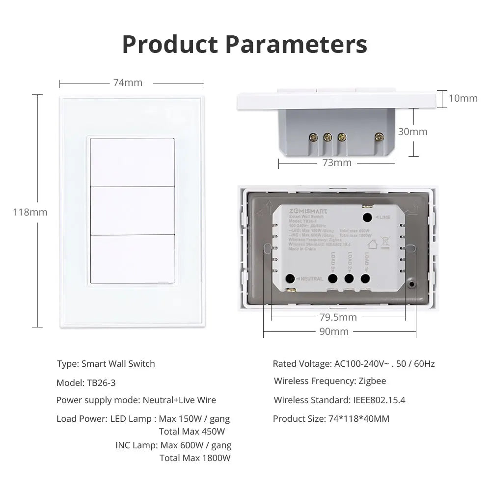 Zemismart Tuya Zigbee Smart 1 2 3 4 6 Gangs Light Switch Brazilian Wall Interrupter Alexa Google Home Smart Life App Control