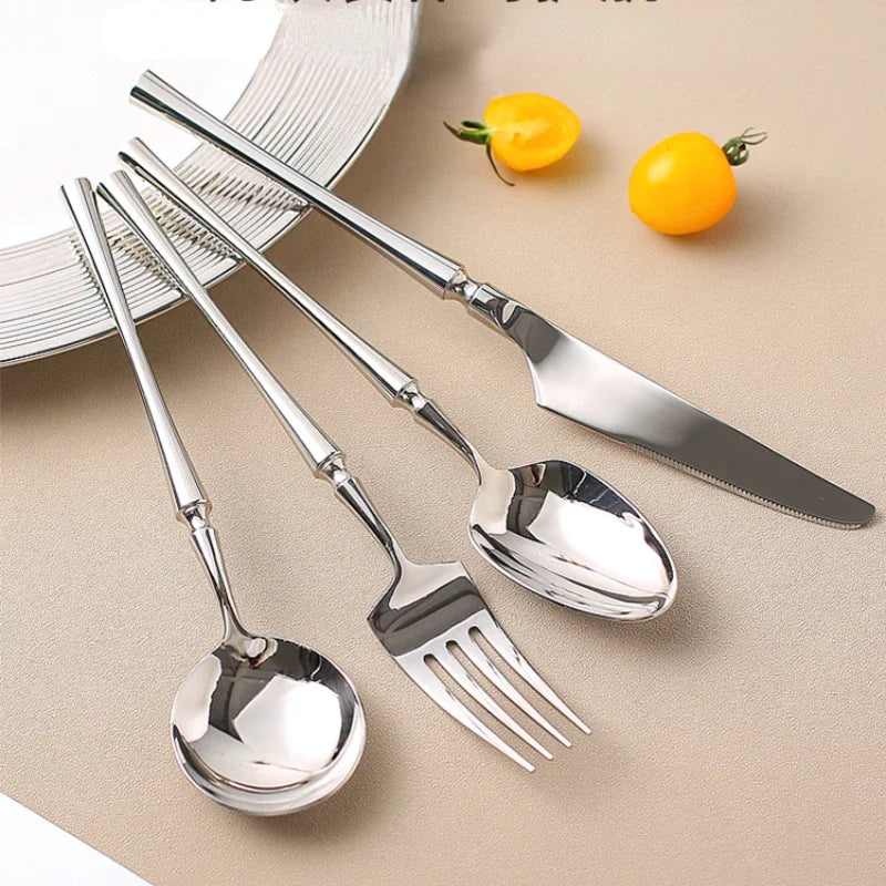 Elegant Stainless Steel Steak Spoon Fork Set Premium French Light Luxury Cutlery Gourmet Dining Kitchen Set