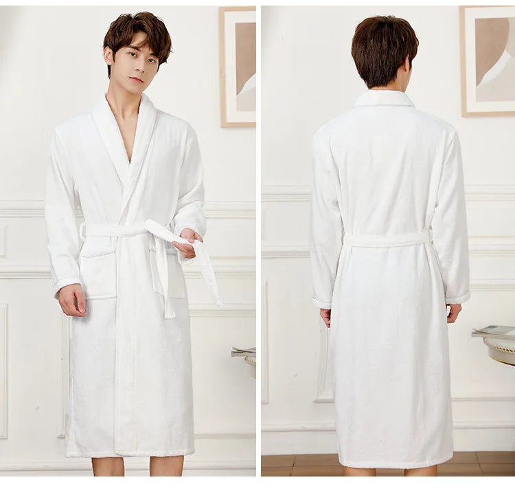 100% Cotton Couples Long Thick Absorbent Terry Bath Robe Kimono Men Light Weight Towel Bathrobe Sleepwear Women Hotel Gown Robes