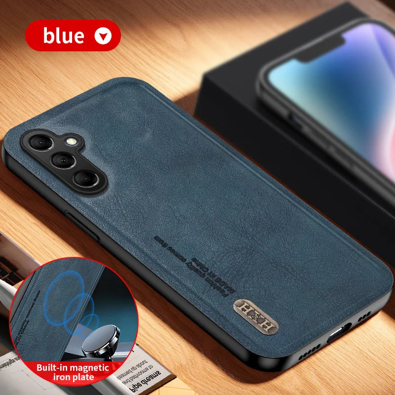 Vintage Retro Leather Phone Case For Samsung Galaxy A14 A24 A34 A54 A15 A25 A35 A55 Build-in Magnet Iron Suction Matte Cover