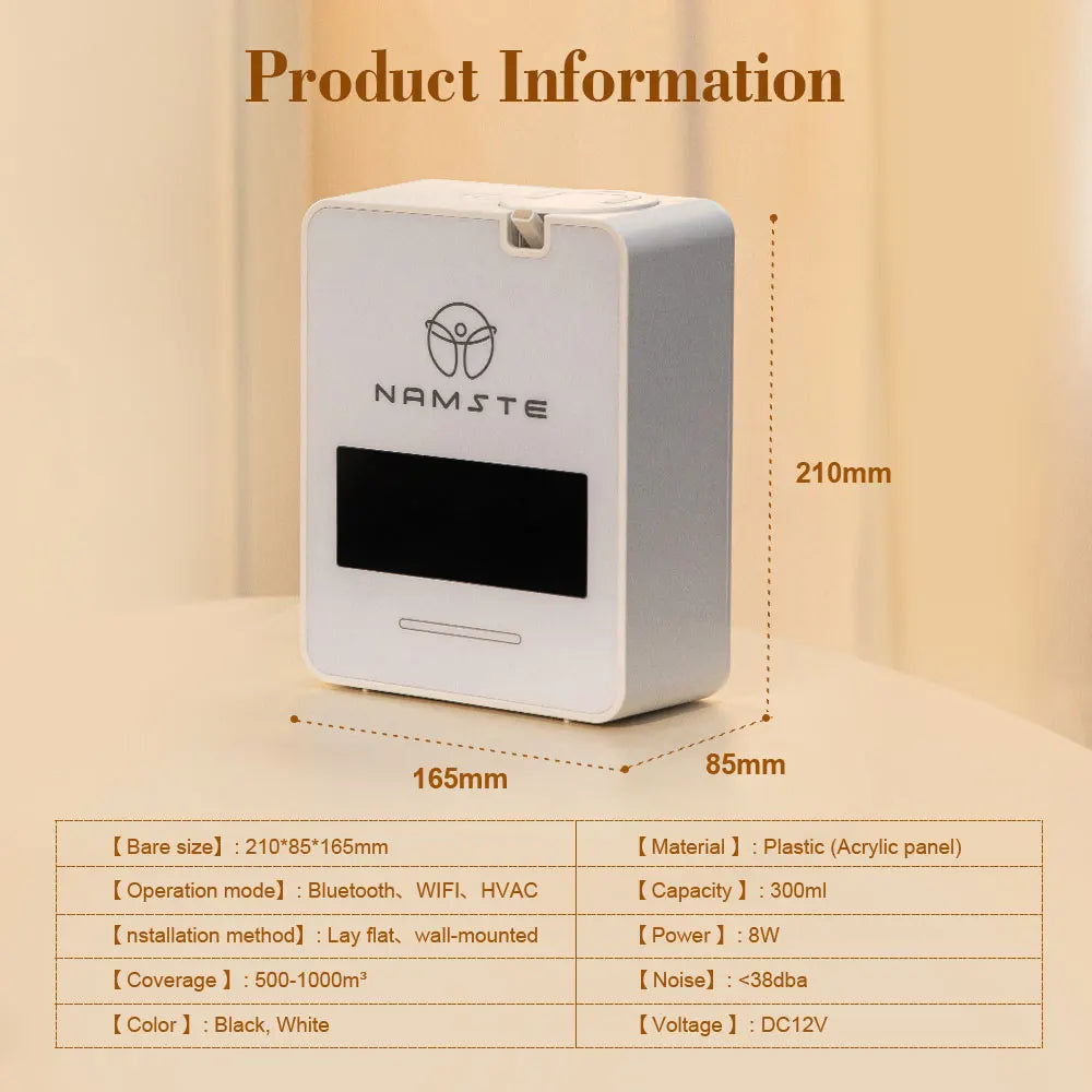 Namste WIFI Bluetooth Diffuser Aromatherapy 300ML Capacity Air Purifier Essential Oil Fresheners for Home 1000m³ HVAC 8W Power