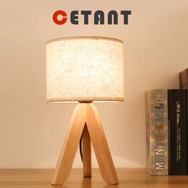 Nordic Wood Table Lamp E27 Blub Fabric Lampshade Desktop For Bedroom Study Book Shop Living Room LED Decorative LIghting Fixture