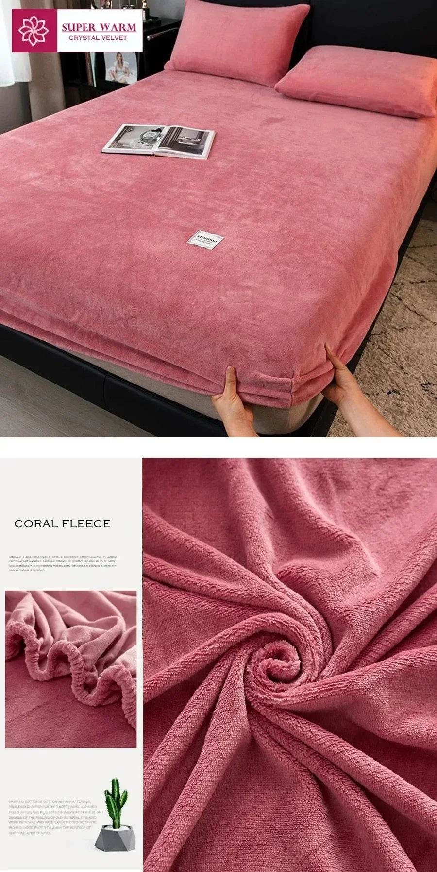 1PC Soft Warm Plush Fitted Sheet Elastic Mattress Cover Fluffy Coral Fleece Bed Linen Winter Couple Luxury Double Bed Bedding