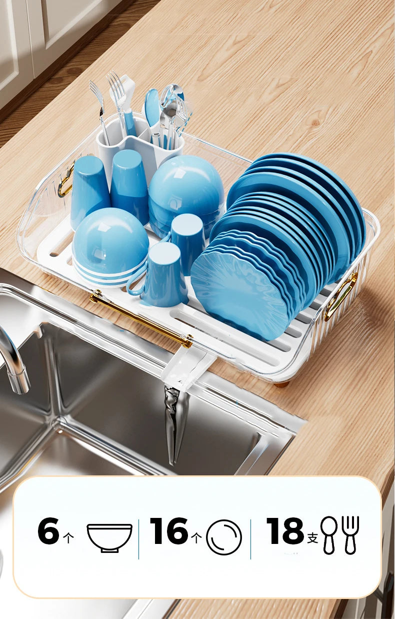 Luxury Dish Drying Rack Eco-friendly Drainer Rack With Drain Basket Tableware Bowl Organizer Kitchen Utensils Dish Storage Rack