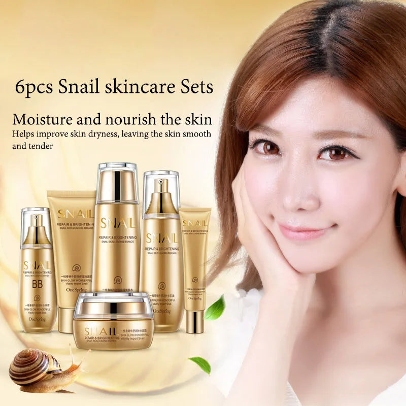 6pcs Snail Collagen Skin Care Sets Moisturizing Facial Set Skincare Products Face Cream Facial Cleanser Toner Face Care Kits