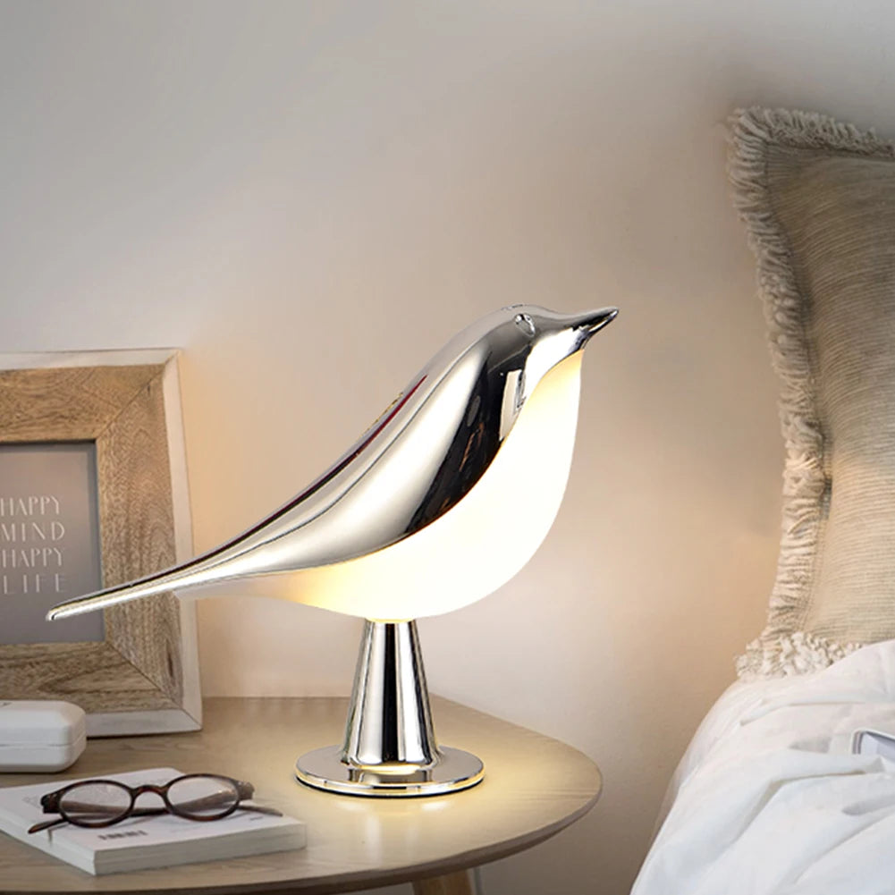 Modern Simple Magpie LED Bedside Lamp Small Cordless Wooden Bird Night Light Touch Control Bedroom Table Reading Lamp Home Decor