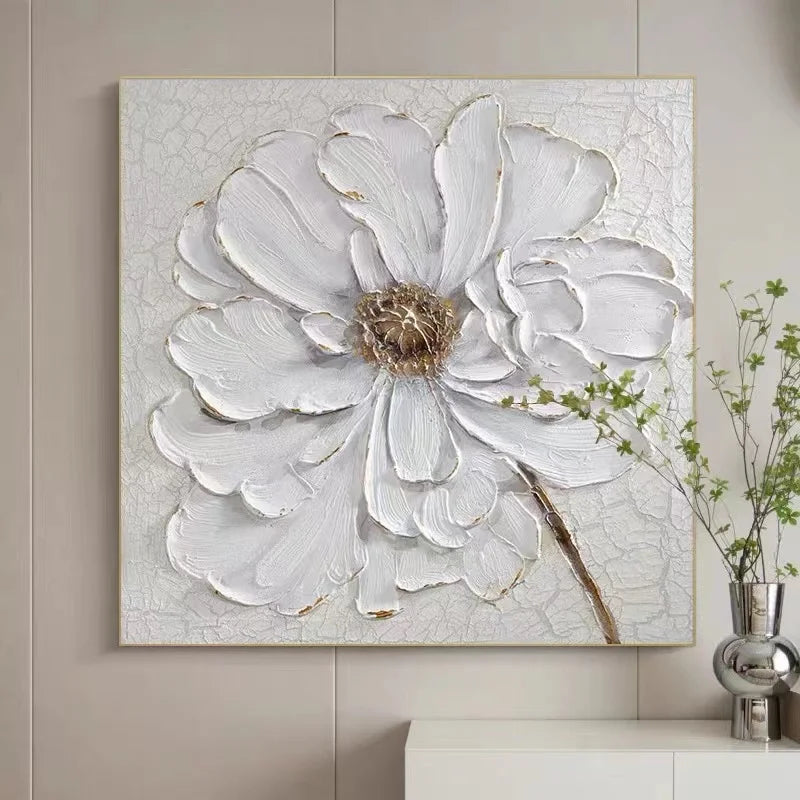 Handpainted Abstract Big White Flower Canvas Painting Modern Picture for Living Room Aisle Fashion Wall Art Picture Gifts