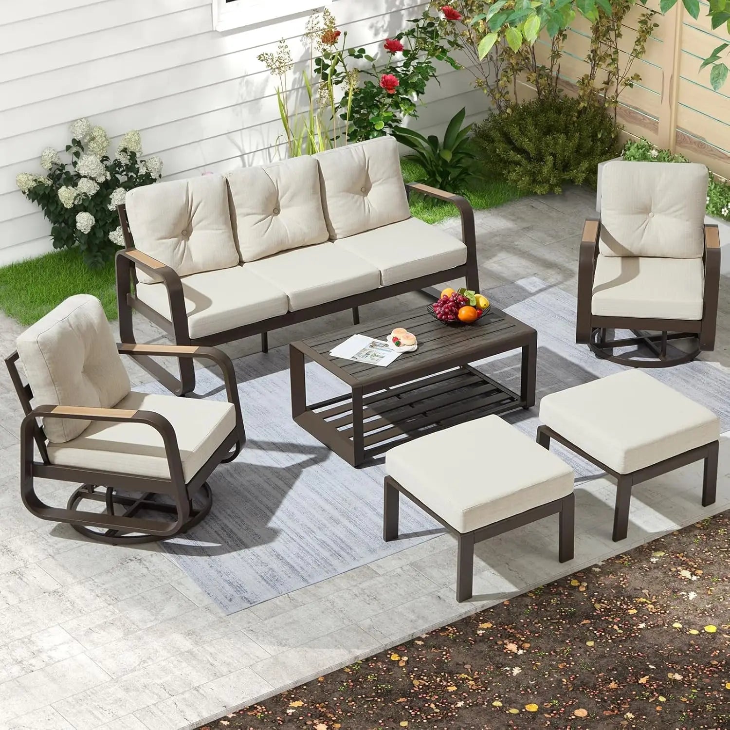 6 Pcs Modern Aluminum Patio Furniture Set with Coffee Table Outdoor Luxury Conversation Sofa Set