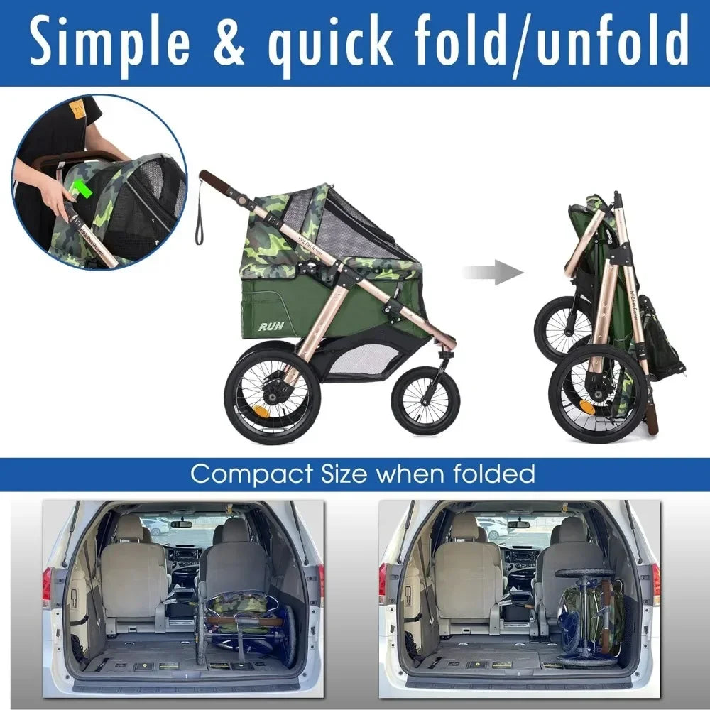 Run Performance Jogging Sports Stroller with Comfort Rubber Wheels/Zipper-Less Entry/1-Hand Quick Fold/Aluminum Frame