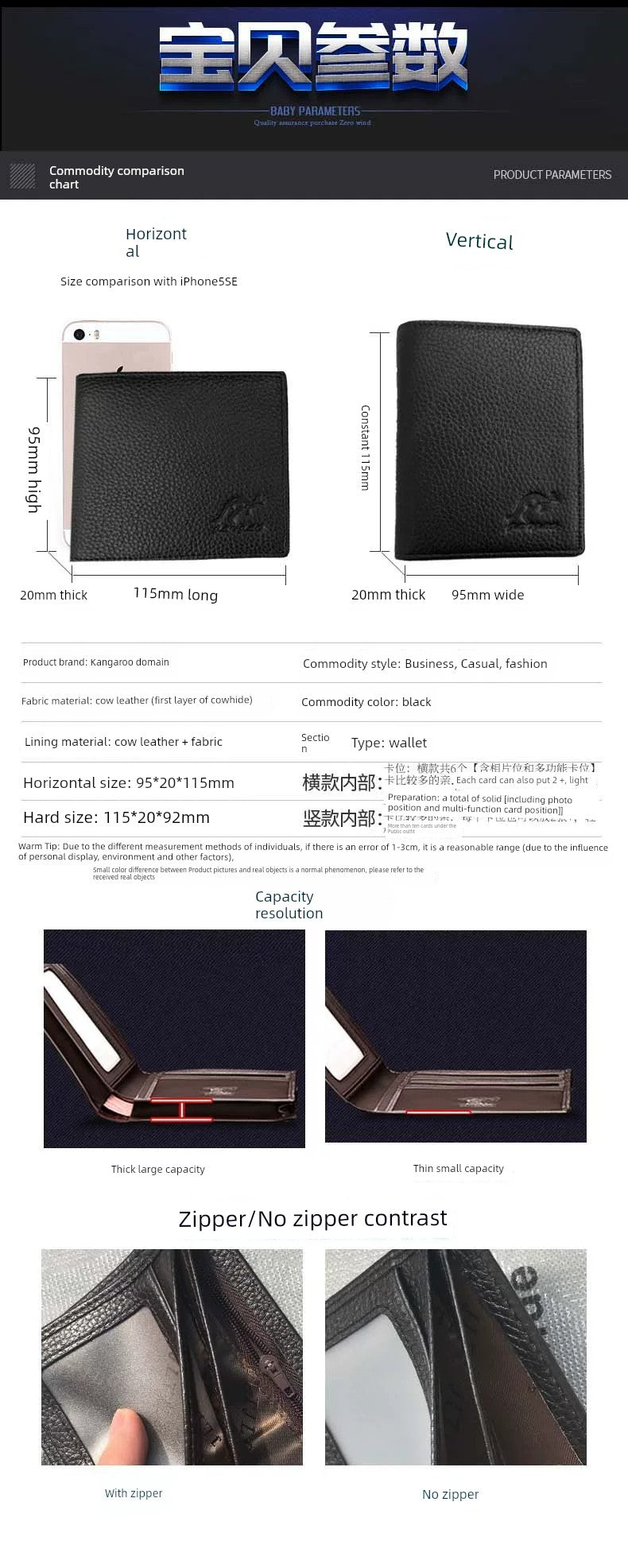 Kangaroo Leather Men with Zipper Driver's License Wallet