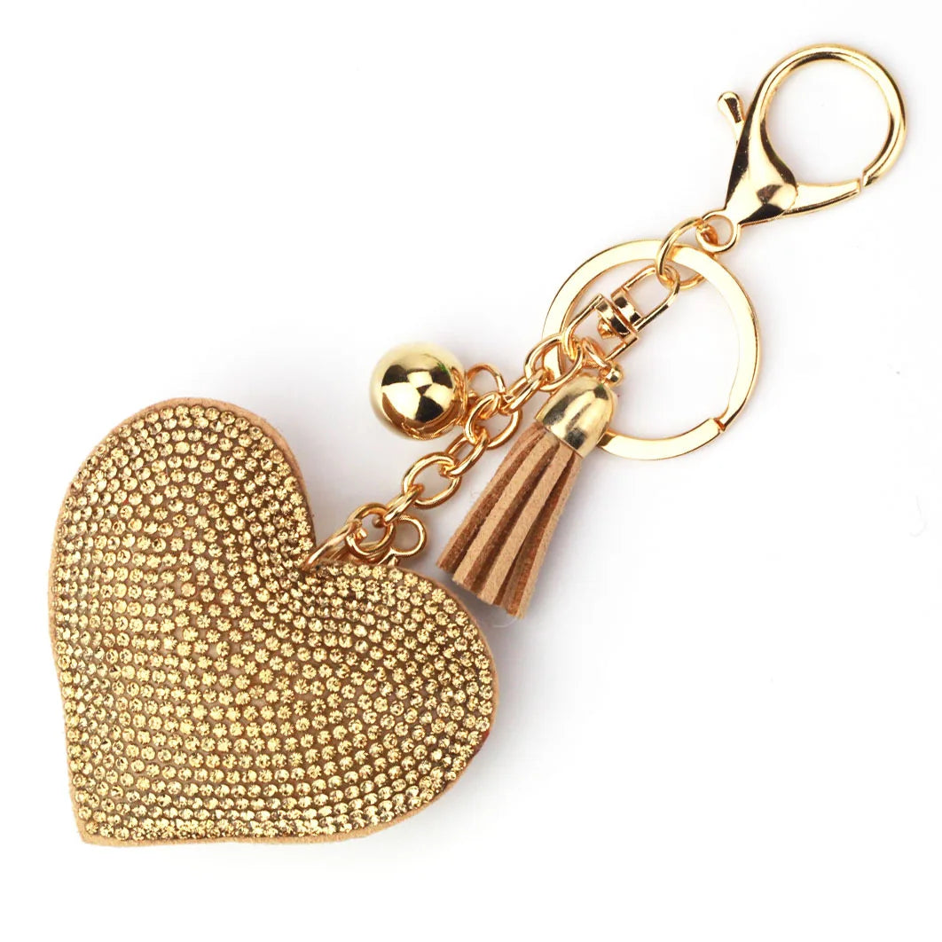 Luxury Brand Heart Shape Crystal Keychain Pendant for Women Bag and Car with Metal Keyring Key Accessories