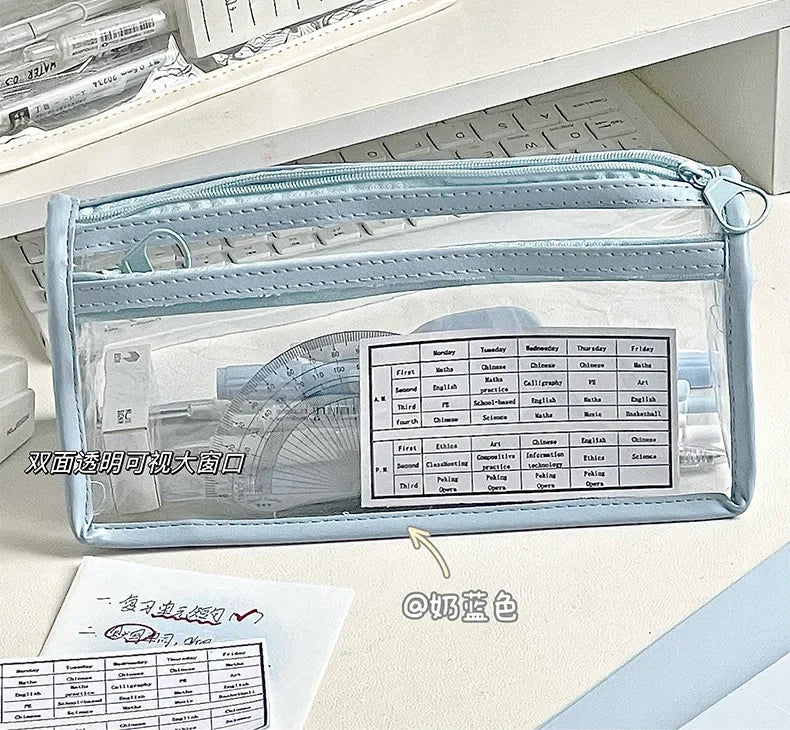 1 Pc Minimalist Pencil Case Fashion Blue White Color Series Pencil Bag High Capacity Waterproof Stationery Storage Bag Student