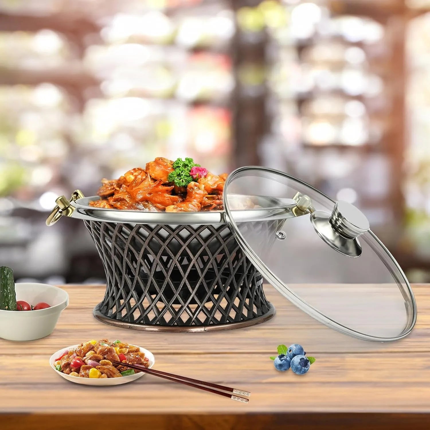 Premium Round Chafing Dish with Glass Lid