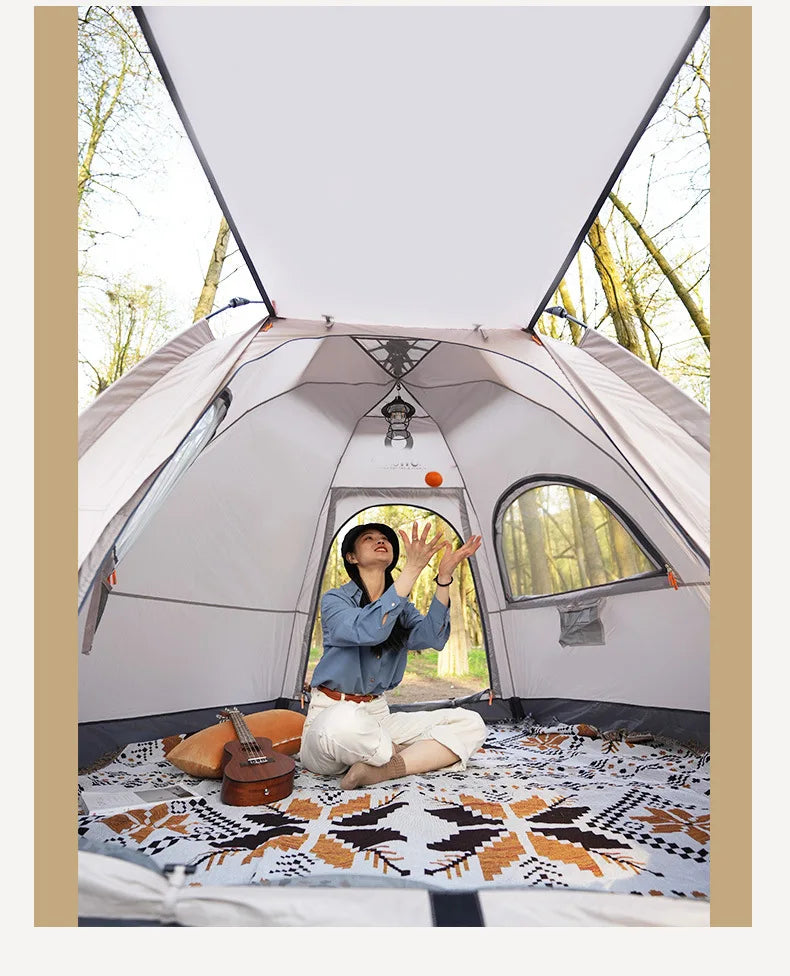 2024 New Outdoor Camping Tent Canopy 2-in-1 Combo Automatic Quick Open 5-8 Person Family Hexagonal Tent