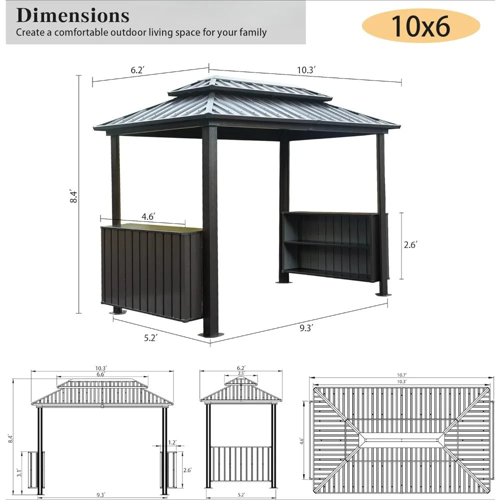 Hardtop Outdoor Grill Shelter with Ventilated Roof, Storage Cabinets, and Adjustable Hooks