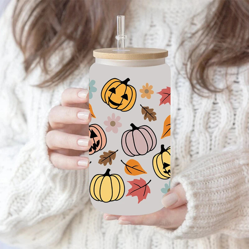 UV DTF Transfer Sticker Fall Theme For The 16oz Libbey Glasses Wraps Cup Can DIY Waterproof Easy To Use Custom Decals D3753