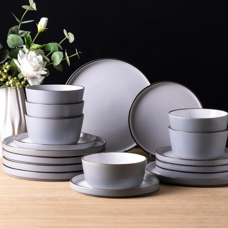 AmorArc Dinnerware Sets of 4,Modern Stoneware Plates and Bowls Sets