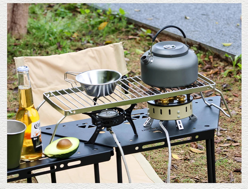 BBQ Grill Multifunctional Folding Campfire Grill Portable Stainless Steel Camping Grill Grate Gas Stove Stand Outdoor BBQ Rack