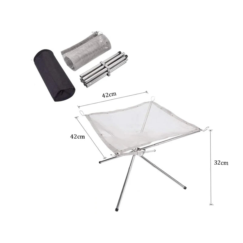 Portable Outdoor Fire Pit Grill Collapsing Steel Mesh Fire Stand Stainless Steel Foldable Mesh Fire Pit Outdoor Wood Heater Heat