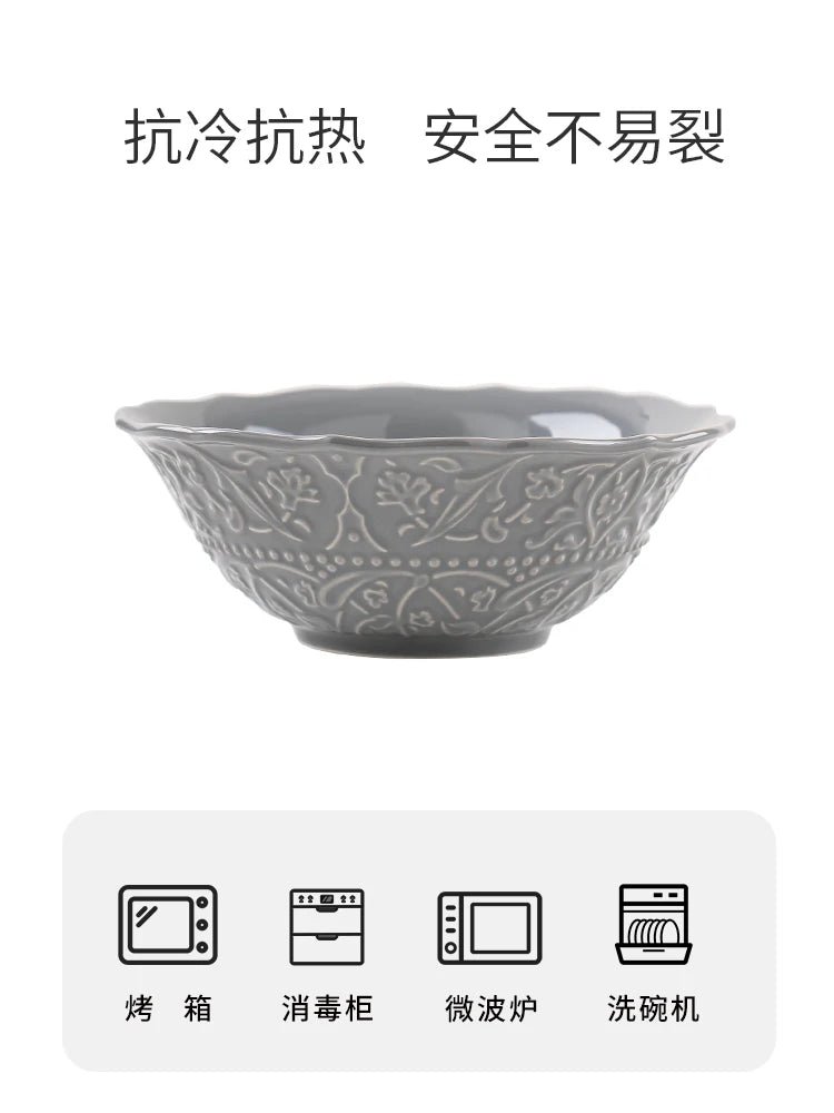 Tableware Ceramic Dishes Set Grey Modern Household Rice Bowls Plates Premium Western Food Plates