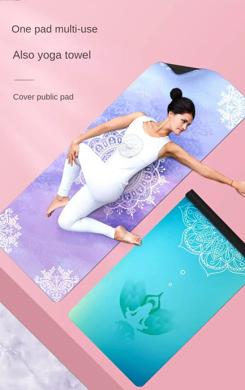 Lezyan 1.5mm Natural Rubber Suede Yoga Mat Ultra-Thin Foldable Non-Slip Towel Sweat-Absorbent Portable Travel Gymnastics Gym