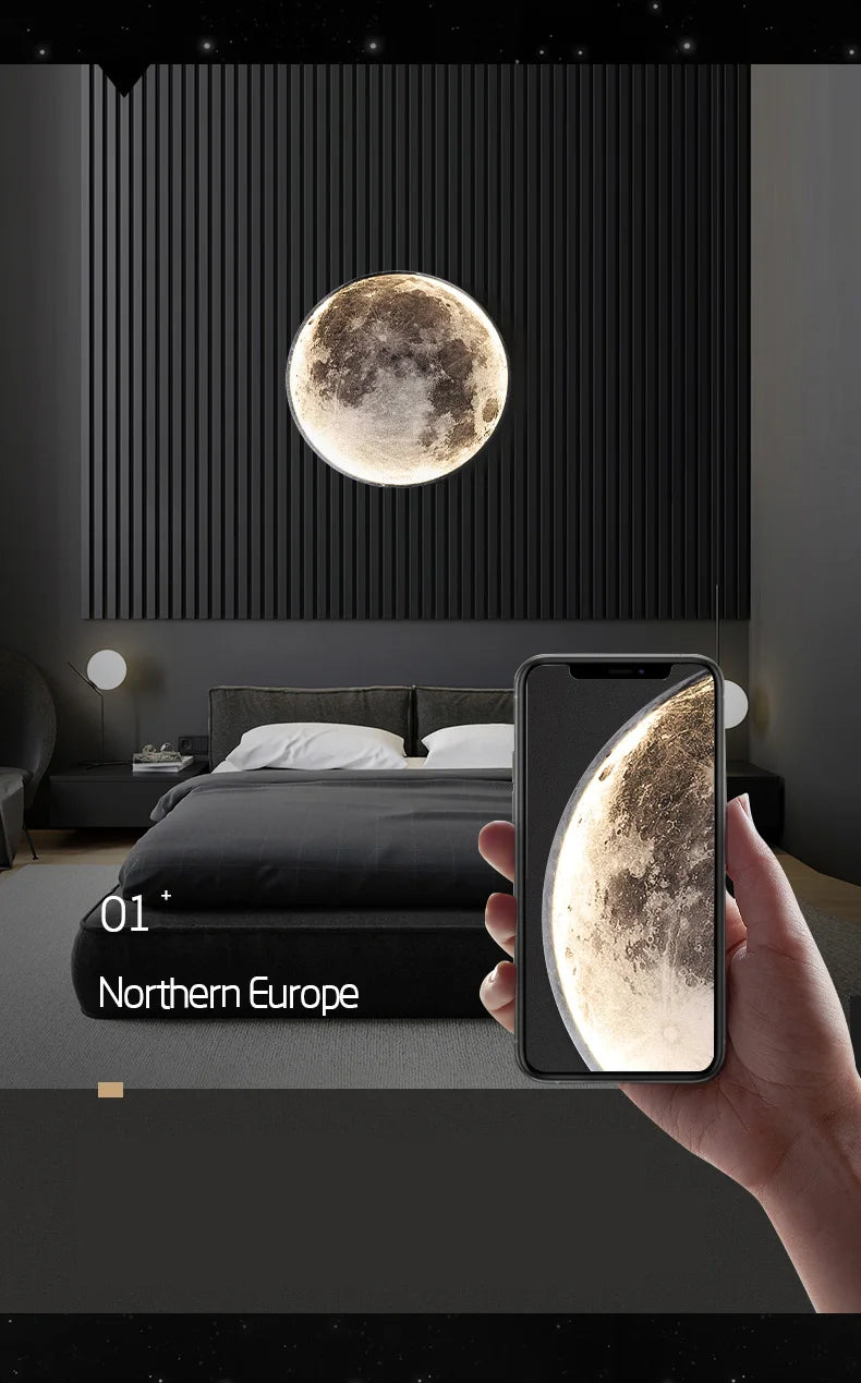 Modern minimalist moon wall lamp creative mural living room background wall decoration lamp art bedside wall light