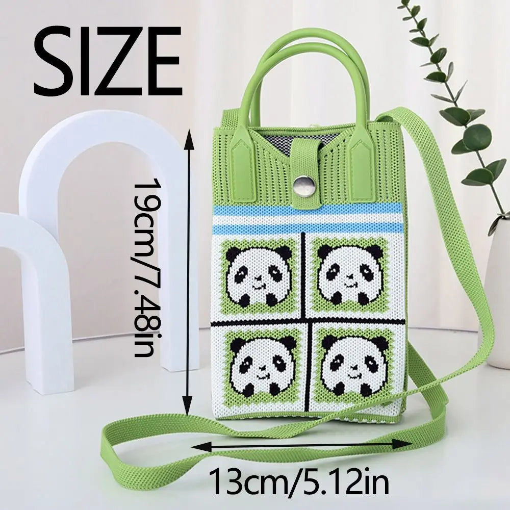 Easy To Carry Creative Mini Knit Handbag Cartoon Panda Huahua Knot Wrist Bag Reusable Large Capacity Hand Crocheted Bags Women