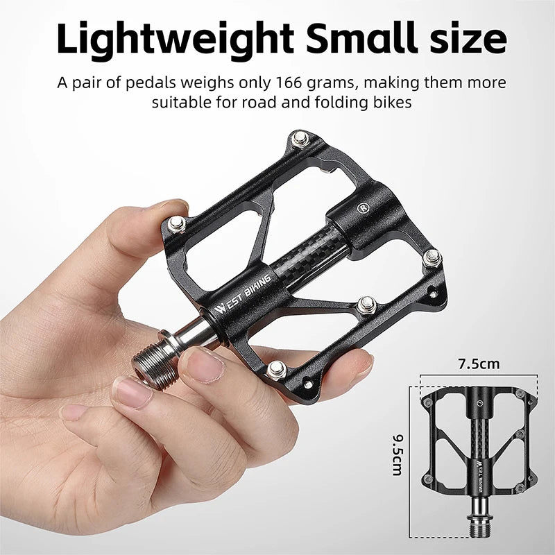 WEST BIKING Ultralight Road Bike Pedals Titanium Shaft Carbon Tube Lightweight Racing Bike Pedals 3 Bearings Non-Slip Pedals