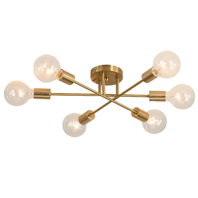 Modern Nordic LED Chandelier Semi Flush Mount Ceiling Lamp Brushed Antique Gold Home Decor Lighting Fixture