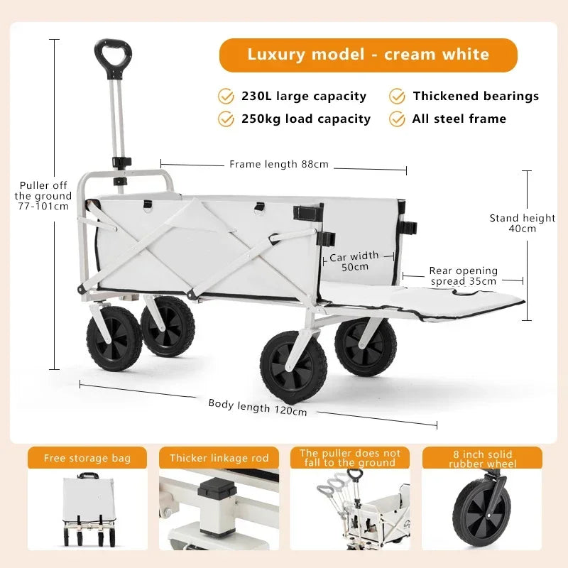 Outdoor multifunctional adjustable cart 180L large capacity foldable outdoor camping cart beach handle picnic cart