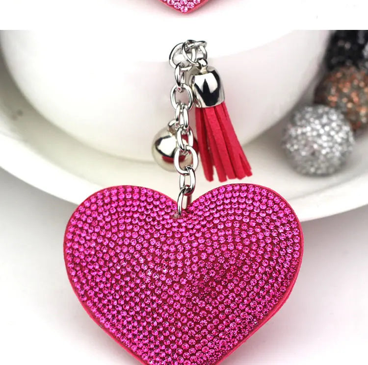 Luxury Brand Heart Shape Crystal Keychain Pendant for Women Bag and Car with Metal Keyring Key Accessories