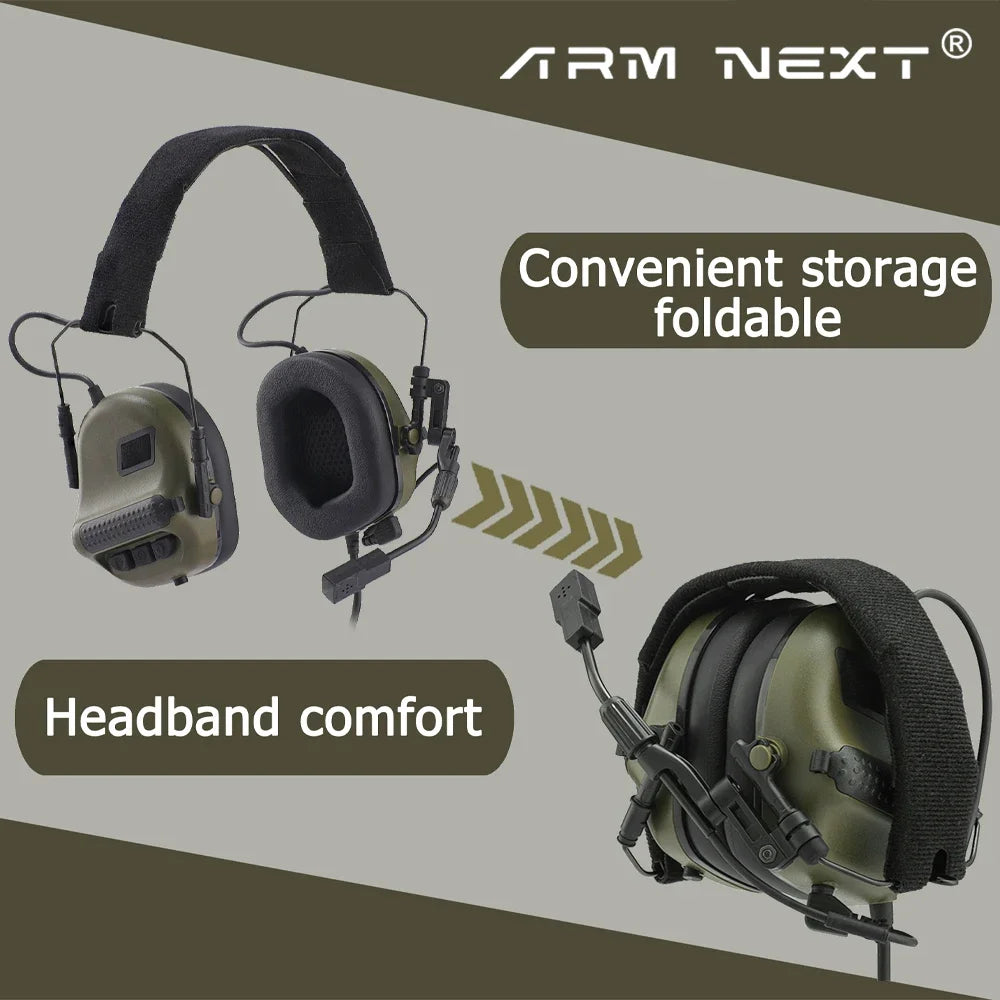 ARM NEXT F10 Electronic Tactical Headphones with Kenwood PTT Adapter Shooting Protection Professional Noise Canceling Earmuffs