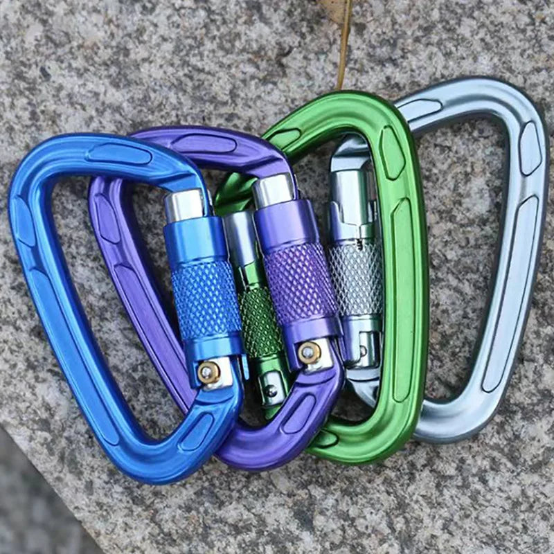 24KN Auto Lock Climbing Carabiner D Shape Outdoor Mountaineering Caving Rock Climbing Buckle Security Safety Master Screw Hook